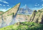  blue_sky cliff cloud cloudy_sky commentary_request day fog grass hasumi_yuuki landscape mountain nature no_humans original rock scenery sky sunlight 