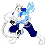  anthro bottomwear canid canine canis claws clothing elemental_manipulation gloves handwear hoodie male mammal muscular notkastar pecs pose shorts solo topwear vest water_manipulation wolf 
