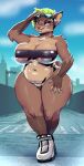  anthro big_breasts breasts brown_body brown_fur cleavage clothed clothing eyewear eyewear_on_head female fur goggles goggles_on_head green_hair gris_swimsuit hair mammal meme meme_clothing one-piece_swimsuit pantheradraws solo swimwear translucent translucent_clothing translucent_swimwear 