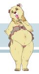  2021 5_toes anthro belly bikini_thong breasts chubby_belly chubby_female claws clothing fakeanna feet female food front_view hi_res mammal navel popsicle popsicle_melting pregnant slightly_chubby small_breasts solo swimwear thong toes underwear ursid 