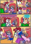  2021 anthro biped clothing comic detailed_background dialogue english_text eyewear female fur gem_(babystar) glasses group hair hi_res kammypup male onesie sitting speech_bubble standing text toddlergirl zeezee_(zee-zee) 