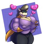  &lt;3 anthro black_bottomwear black_clothing black_pants bottomwear clothing colelucario dominic_(colelucario) hair hi_res horn huge_pecs koopa male mario_bros nintendo nipple_fetish nipple_outline nipple_pinch nipple_play pants pinch pompadour purple_clothing purple_shirt purple_topwear reptile scalie shirt solo thick_thighs topwear video_games wide_hips 