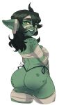  ahoge bandage big_breasts big_butt big_ears breasts butt chest_wraps clothing critical_role eyebrows eyelashes female freckles freckles_on_butt goblin green_body green_hair green_skin green_tongue hair hi_res humanoid humanoid_pointy_ears kanekuo long_hair looking_at_viewer missing_tooth mostly_nude nott pinup pose pupils rear_view scar seductive sharp_teeth short_stack side_boob simple_background slit_pupils smile smug solo teeth thick_eyebrows thick_thighs thong tongue tongue_out underwear white_background wide_hips wraps yellow_eyes 