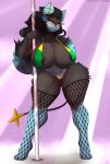  absurd_res anthro areola big_breasts bikini black_areola breasts camel_toe clothed clothing female fishnet fishnet_armwear fishnet_clothing fishnet_leggings fishnet_topwear hair hi_res huge_breasts leaning_on_object long_hair looking_at_viewer luxray luz_carvalho(jenkinsc37) nintendo nipple_piercing nipples piercing pok&eacute;mon pok&eacute;mon_(species) pok&eacute;morph pole pupils red_sclera skimpy skimpy_bikini skylosminkan sling_bikini smile smiling_at_viewer solo star_tipped_tail stripper stripper_pole swimwear thick_thighs topwear video_games wide_hips yellow_pupils 