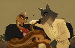  &lt;3 anthro clothed clothing dreamworks duo feral flirting hat headgear headwear male mr._snake_(the_bad_guys) mr._wolf_(the_bad_guys) smile smirk suit the_bad_guys unknown_artist 
