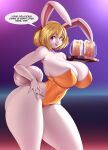  anthro big_breasts blonde_hair breasts carrot_(one_piece) clothed clothing curvy_figure english_text female hair hi_res lagomorph leporid mammal mleonheart one_piece rabbit solo text voluptuous 
