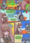  2022 anthro beverage biped comic detailed_background dialogue english_text female food fur gem_(babystar) hair hi_res inside male pizza sitting speech_bubble text toddlergirl 