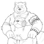  2022 ailurid anthro belly big_belly bottomwear clothing hi_res humanoid_hands kemono male mammal moobs nipples one_eye_closed overweight overweight_male red_panda shorts simple_background solo tattoo tongue tongue_out white_background whitebeast20 wink 