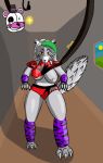  anthro big_breasts breasts canid canine canis clothed clothing female five_nights_at_freddy&#039;s five_nights_at_freddy&#039;s:_security_breach funtime_freddy_(fnafsl) fur grey_body grey_fur half-closed_eyes hi_res luanndrawing makeup mammal narrowed_eyes roxanne_wolf_(fnaf) scottgames simple_background sister_location solo video_games wolf yellow_eyes 
