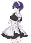 1boy absurdres alternate_costume apron genshin_impact highres ij_xcm4o looking_at_viewer maid maid_apron maid_headdress male_focus puffy_short_sleeves puffy_sleeves purple_eyes purple_hair scaramouche_(genshin_impact) short_sleeves white_legwear 