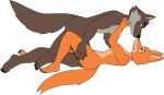  5_fingers 5_toes anthro canid canine canis claws couple_(disambiguation) cuddling diane_foxington dreamworks duo eye_contact feet female fingers fox happy hi_res looking_at_another male male/female mammal mr._wolf_(the_bad_guys) nude sparksstars the_bad_guys toes wolf 