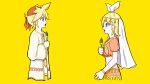  1boy 1girl aqua_eyes bangs blonde_hair bracelet brother_and_sister commentary_request cosmospice_(vocaloid) fork hair_ornament highres holding holding_fork jacket jewelry kagamine_len kagamine_rin midriff neckerchief necktie official_art open_clothes open_jacket open_mouth pinocchio-p siblings simple_background traditional_clothes turban twins veil vocaloid yellow_background yellow_neckerchief yellow_necktie yellow_theme 