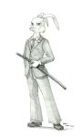  anthro baron_engel business_suit cigarette clothing eyebrows footwear graphite_(artwork) greyscale hi_res katana lagomorph leporid looking_at_viewer male mammal melee_weapon miyamoto_usagi monochrome necktie rabbit shoes simple_background solo suit sword traditional_media_(artwork) usagi_yojimbo weapon white_background 