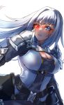  1girl absurdres armor blue_eyes breasts cleavage_cutout clothing_cutout ethel_(xenoblade) heterochromia highres large_breasts long_hair red_eyes shoulder_armor siebolds_demon simple_background solo white_background xenoblade_chronicles_(series) xenoblade_chronicles_3 