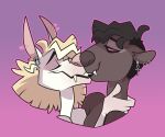 anthro blonde_hair boyfriends brown_body brown_fur brown_hair cadaverrdog canid canine canis domestic_dog duo ear_piercing ear_ring ears_down euplerid eyes_closed fangs fossa fur hair half-closed_eyes herding_dog issac_(cadaverrdog) kissing lips love male male/male mammal narrowed_eyes pastoral_dog piercing pink_background pivoted_ears raziel_(fleetwoodbrak) red_sclera romantic romantic_couple simple_background thick_bottom_lip white_body white_fur 