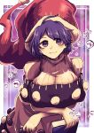  1girl :3 apapo bangs book closed_mouth commentary doremy_sweet hat highres holding holding_book leaning_forward looking_at_viewer nightcap one-hour_drawing_challenge pom_pom_(clothes) purple_eyes purple_hair red_headwear short_hair smile solo sweater touhou upper_body 