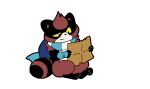  2022 black_body black_nose brown_body canid canine chibi curry_(copyright) curry_(parker_simmons) mammal map parker_simmons raccoon_dog scarf simple_background sitting solo tanuki white_background 