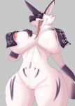  anthro areola barely_visible_genitalia big_breasts breasts canid canine canis curvaceous curvy_figure female fur genitals hi_res huge_breasts hyper hyper_breasts long_tongue looking_at_viewer mammal nude open_mouth pussy simple_background solo thick_thighs tongue tongue_out vf-01s voluptuous white_body white_fur wide_hips 