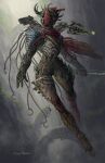  2019 alien blood bodily_fluids bow_(weapon) brown_body brown_fur clothed clothing detailed_background feathers fur hi_res holding_bow holding_object holding_weapon hooves horn humanoid huntress_(risk_of_rain) ranged_weapon risk_of_rain rovingneophyte solo syringe weapon 
