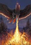  ambiguous_gender avian beak bird black_body black_feathers european_mythology feathered_wings feathers feral fire greek_mythology jade_(orzel) mythological_avian mythological_firebird mythology outside phoenix rhaenjarr sky solo wings 