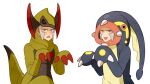  2boys blush brothers cosplay eelektross eelektross_(cosplay) emmet_(pokemon) grey_eyes grey_hair hands_up haxorus haxorus_(cosplay) ingo_(pokemon) jaho long_sideburns looking_at_viewer male_focus multiple_boys open_mouth pokemon pokemon_(game) pokemon_bw short_hair siblings sideburns simple_background smile white_background 