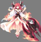  absurdres axe bow breasts date_a_live fantasia_re:build fire hair_ornament highres horns itsuka_kotori japanese_clothes kimono non-web_source official_art red_eyes red_hair sandals small_breasts socks thigh_gap tsunako 