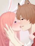  1boy 1girl absurdres bunny eus fox highres horns joseph kiss non-web_source omalla 
