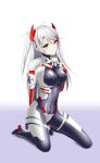  1girl absurdres antenna_hair azur_lane bodysuit breasts covered_navel cyborg-institute fortified_suit highres impossible_bodysuit impossible_clothes long_hair looking_at_viewer multicolored_bodysuit multicolored_clothes multicolored_hair muvluv muvluv_alternative orange_eyes pilot_suit prinz_eugen_(azur_lane) skin_tight smile solo streaked_hair two_side_up 