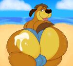  anthro beach big_butt blue_clothing blue_thong blue_underwear brown_body brown_fur bubble_butt bunnicula_(series) butt canid canine canis chubby_anthro chubby_cheeks chubby_male clothed clothing domestic_dog filthyopossum from_behind_position fur harold_(bunnicula) hi_res looking_at_viewer looking_back male mammal multicolored_body multicolored_fur partially_clothed pinup pose presenting presenting_hindquarters public raised_tail rear_view sand sea seaside sex sexy_eyes slightly_chubby smile solo solo_focus sunscreen thick_thighs thong tongue tongue_out two_tone_body two_tone_fur underwear walking water wide_hips 