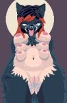  6_breasts anthro big_breasts bodily_fluids breasts canid canine canis female fur genital_fluids mammal moon multi_breast navel night nipples open_mouth pussy_juice redshift_(reddrawsstuff) solo standing sweat tongue tongue_out transformation were werecanid werecanine werewolf wolf 