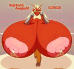  anthro areola big_breasts blaziken blonde_hair bodily_fluids bonnet_(badgerben) breast_squish breasts english_text exclamation_point female fighting_ring fist green_eyes gunpowdergreentea hair hi_res huge_breasts hyper hyper_breasts lactating looking_at_viewer milk neck_tuft nintendo nipples nude pink_nipples pok&eacute;mon pok&eacute;mon_(species) question_mark red_body solo squish text tuft video_games 