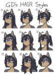  2021 ahoge anthro black_hair black_nose brown_eyes canid canine canis domestic_dog english_text female fur grey_body grey_fur gum_dung_(titania) hair headshot_portrait hi_res kemono korean_jindo long_hair looking_at_viewer mammal multicolored_body multicolored_fur multiple_images portrait short_hair simple_background solo spitz tan_body tan_fur text titania_(artist) two_tone_body two_tone_fur white_background 