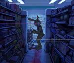  ambiguous_gender anthro blood blood_trail bodily_fluids bow_tie button_(fastener) child closed_smile clothing costume death detailed_background duo five_nights_at_freddy&#039;s food fursuit glitchtrap gore human lagomorph leporid looking_at_viewer male mammal pink_eyes rabbit scottgames scut_tail shopping_cart short_tail skylordlysander smile store topwear vest video_games whiskers young 