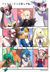  2boys 5girls :d ahoge aria_pkmn bangs baseball_cap black_legwear black_vest blonde_hair blue_eyes blue_hair blue_overalls blue_sailor_collar bow bright_pupils brown_eyes brown_hair cabbie_hat closed_mouth commentary_request decidueye double_bun freckles gladion_(pokemon) green_eyes hair_over_one_eye hairband hand_up hat hat_bow high_ponytail highres hilda_(pokemon) hood hoodie lana_(pokemon) legwear_under_shorts long_hair lusamine_(pokemon) lyra_(pokemon) multiple_boys multiple_girls open_mouth overalls pantyhose pink_bow pokemon pokemon_(creature) pokemon_(game) pokemon_bw pokemon_bw2 pokemon_hgss pokemon_legends:_arceus pokemon_sm raglan_sleeves red_bow red_shirt rosa_(pokemon) sailor_collar shirt short_hair short_shorts shorts sidelocks silvally sleeveless sleeveless_shirt smile teeth translation_request twintails twitter_username upper_teeth vest visor_cap volo_(pokemon) white_headwear white_pupils white_shirt yellow_hairband yellow_shorts 