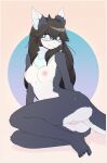 2022 5_toes anthro areola biped black_claws black_hair blue_eyes breasts chest_tuft claws digital_drawing_(artwork) digital_media_(artwork) dipstick_ears dragon eyewear feet female fur furred_dragon glasses grey_body grey_ears grey_fur grey_tail hair hi_res inner_ear_fluff long_hair multicolored_body multicolored_ears multicolored_fur nipples nude pink_areola pink_nipples pinup pose signature simple_background small_breasts smile solo tan_background toe_claws toes tuft two_tone_body two_tone_fur two_tone_tail white_body white_ears white_fur white_tail zeekzag 