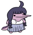  alpha_channel anthro bottomwear breasts chibi clothed clothing dinosaur female goodbye_volcano_high hair humanoid long_snout pigtails purple_body purple_eyes purple_hair purple_skin reptile rosemary_(gvh) scalie simple_background skirt small_breasts snoot_game_(fan_game) snout solo transparent_background unknown_artist video_games 