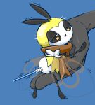  ambiguous_gender blue_background cotton_swab disembodied_hand duo female feral genitals humanoid_hands nintendo pok&eacute;mon pok&eacute;mon_(species) prodding pussy ribombee sanusanu simple_background solo_focus video_games white_body yellow_body 