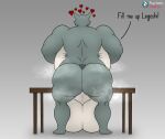  &lt;3 anthro balls beastars biceps big_balls big_butt butt canid canine canis dialogue digital_media_(artwork) english_text furniture genitals hi_res huge_balls huge_butt hyper hyper_balls hyper_butt hyper_genitalia legoshi_(beastars) male mammal musclegut muscular muscular_male nude psychoticwalrus sex simple_background solo steam table text thick_thighs wide_hips wolf 