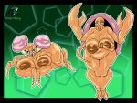  absurd_res anthro areola big_areola big_breasts blue_eyes breast_grab breast_squish breasts deltavinny duo female fungus hand_on_breast hi_res looking_at_viewer mandibles mushroom nintendo non-mammal_breasts orange_body paras parasect pincers pok&eacute;mon pok&eacute;mon_(species) pok&eacute;morph simple_background squish thick_thighs video_games 