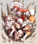  2020 3_toes blue_eyes canid canine claws dusk_lycanroc feet feral fur gradient_background green_eyes hi_res ivan-jhang lycanroc mammal midday_lycanroc midnight_lycanroc nintendo open_mouth pok&eacute;mon pok&eacute;mon_(species) rockruff sharp_teeth simple_background teeth toes tongue video_games 