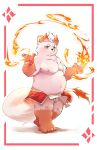  2022 anthro asian_clothing balls belly big_belly blue_eyes clothing east_asian_clothing fire fundoshi genitals hi_res humanoid_hands japanese_clothing kemono magic male mammal moobs nipples overweight overweight_male solo underwear white_clothing white_fundoshi white_underwear yimingsama young 