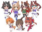  +_+ 6+girls :d :o absurdres admire_vega_(umamusume) animal_ears bangs black_hair blue_eyes blue_skirt brown_eyes cape chibi closed_eyes curren_chan_(umamusume) daiwa_scarlet_(umamusume) dress full_body green_dress hair_ornament highres horse_ears horse_girl horse_tail jacket kitasan_black_(umamusume) long_hair long_sleeves looking_at_viewer looking_back matikane_tannhauser_(umamusume) matikanefukukitaru_(umamusume) multicolored_hair multiple_girls ngetyan open_mouth orange_eyes orange_hair pants pink_eyes purple_eyes purple_legwear purple_skirt red_cape red_eyes school_uniform shoes simple_background sitting skirt smile streaked_hair symboli_rudolf_(umamusume) tail thighhighs tokai_teio_(umamusume) track_jacket track_pants track_uniform twintails umamusume wariza white_background white_legwear white_skirt yellow_eyes 