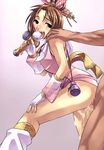  1girl brown_eyes brown_hair censored china_dress chinese_clothes cum cum_in_pussy dress fingerless_gloves gloves hetero kendama loose_socks mosaic_censoring oichi_(sengoku_musou) saliva sengoku_musou sex socks solo_focus tasaka_shinnosuke tongue vaginal 