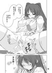  blush breast_hold breasts cum cum_in_pussy cum_on_body cum_on_breasts cum_on_upper_body cum_pool cumdrip greyscale kousaka_tamaki large_breasts long_hair long_sleeves lowres monochrome open_clothes open_shirt pussy shinama shirt thighhighs to_heart_2 