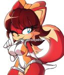  accessory anthro archie_comics armwear big_breasts blue_eyes breasts brown_hair canid canine clothing elbow_gloves female fiona_fox fox gloves hair hair_accessory hair_bow hair_ribbon handwear hedgethot leotard mammal one_eye_closed raised_hips ribbons sega solo sonic_the_hedgehog_(archie) sonic_the_hedgehog_(comics) sonic_the_hedgehog_(series) thick_thighs wide_hips wink 