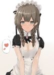  1girl absurdres alternate_costume apron blush braid breasts brown_eyes brown_hair cleavage closed_mouth disuto enmaided heart highres kantai_collection large_breasts long_hair looking_at_viewer maid maid_apron maid_headdress shinshuu_maru_(kancolle) simple_background solo thought_bubble twin_braids upper_body 