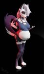 absurd_res anthro breasts canid canid_demon clothing collar demon female female_focus fur gloves handwear hdddestroyer hellhound helluva_boss hi_res looking_at_viewer loona_(helluva_boss) mammal multicolored_body multicolored_fur pregnant pregnant_female red_sclera solo white_eyes 
