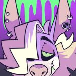  animated anthro blonde_hair cadaverrdog canid canine canis domestic_dog ear_piercing ear_ring eyeliner fangs fur hair hair_over_eye half-closed_eyes herding_dog issac_(cadaverrdog) looking_at_viewer makeup male mammal narrowed_eyes one_eye_obstructed pastoral_dog piercing purple_background simple_background smile smirk smug smug_face smug_grin solo white_body white_fur 