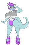  anthro big_breasts bimbofication blue_body breasts bulge clothed clothing curvy_figure digital_media_(artwork) dragon hair hi_res high_heels hypnosis inkmercenary lips lucky_(pinkie1) male mind_control purple_hair purple_lips scalie smile solo thick_lips thick_thighs thong underwear 