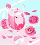  animal bear bow chai_(drawingchisanne) commentary_request cup drinking_glass flower glass liquid no_humans original partially_submerged petals polar_bear ribbon rose rose_petals signature undersized_animal wine_glass 